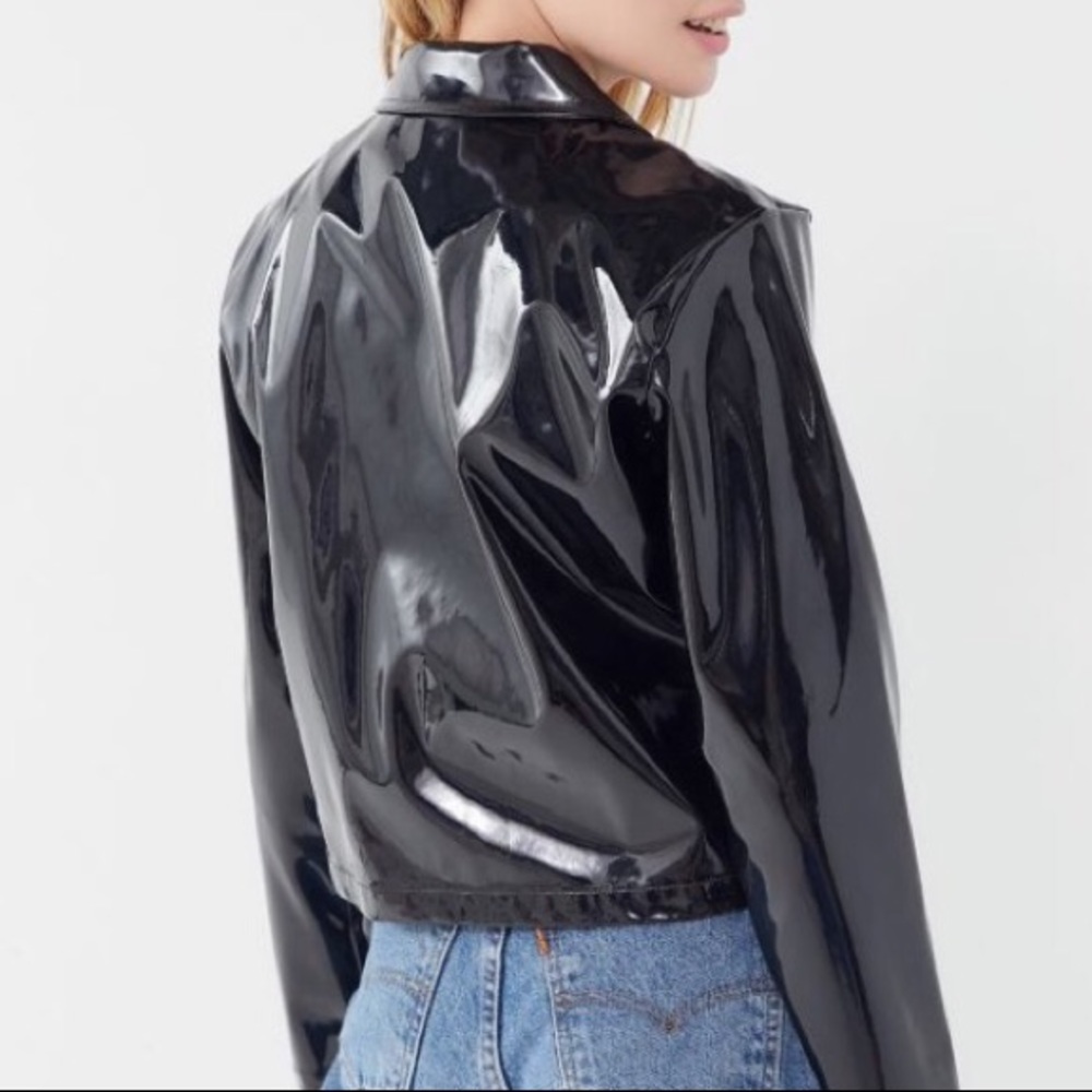 Urban Outfitters Black Patent Zip Front Jacket - Picture 3 of 3